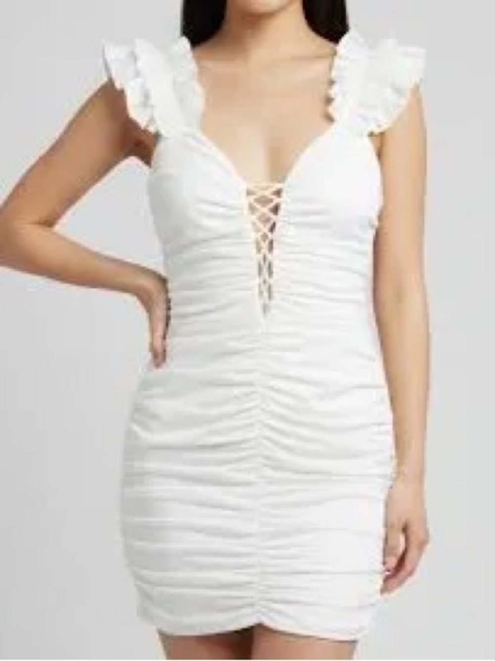 ZaraRuched Lace-Up Mini Dress with Ruffle Straps